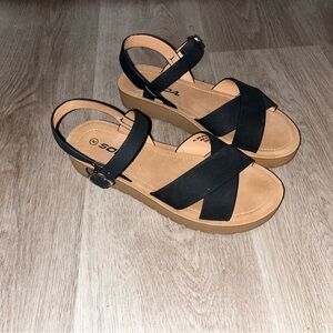 Soda Black and Tan Sandals with Adjustable Ankle Strap